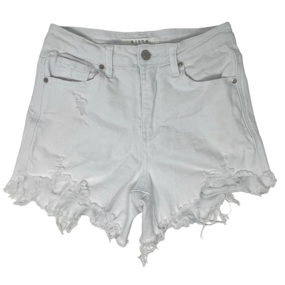 RISEN White High Waisted Distressed Raw Hem Shorts small - Picture 2 of 9
